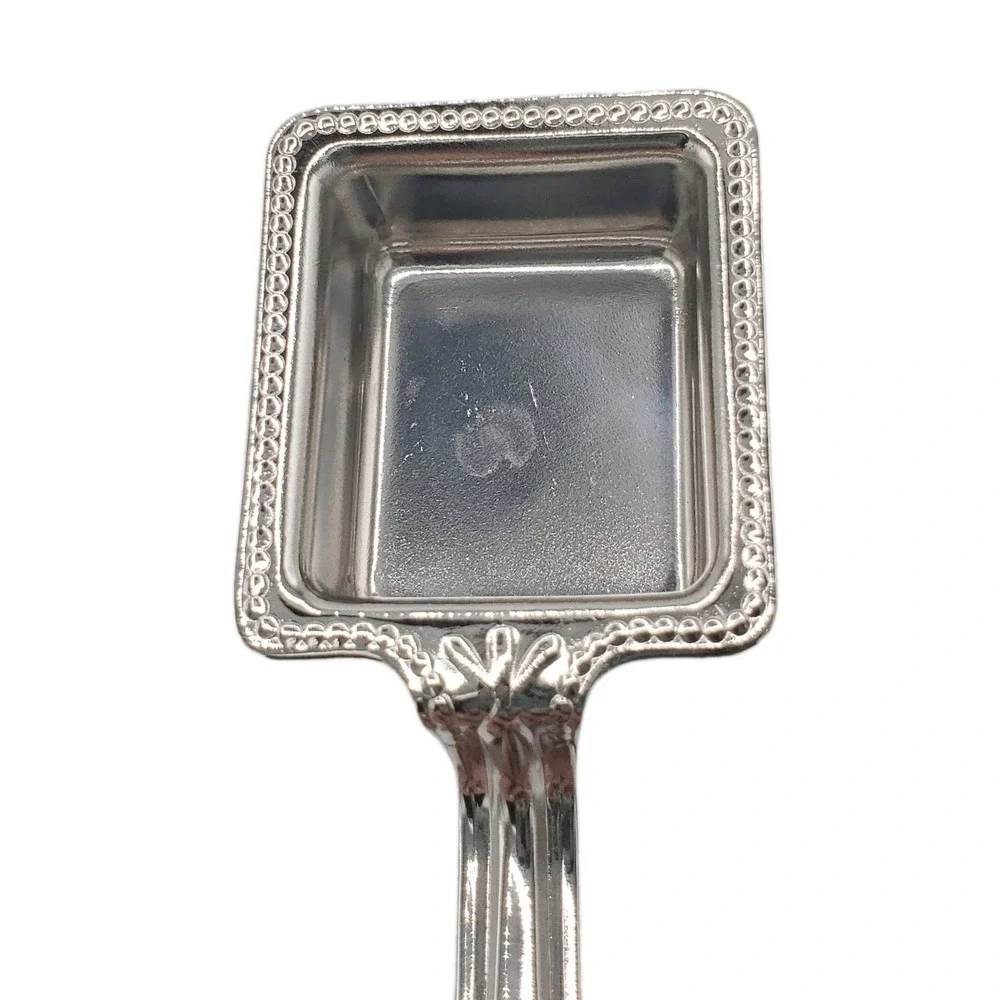 6 Vintage 24K Silverplate Salt Cellar Spoons Rectangular Beaded Bowl Ornate